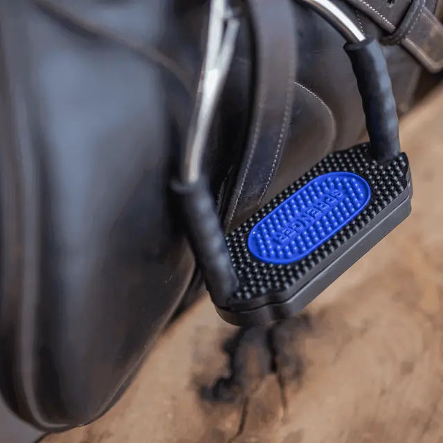 Sprenger HS Bow Balance Stirrups Anthracite with Blk/Blue Pad 4 3/4