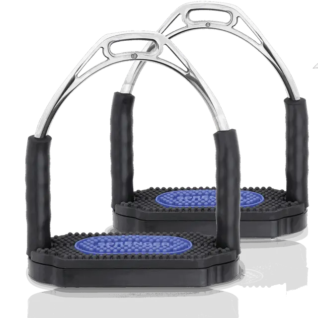 Sprenger HS Bow Balance Stirrups Anthracite with Blk/Blue Pad 4 3/4