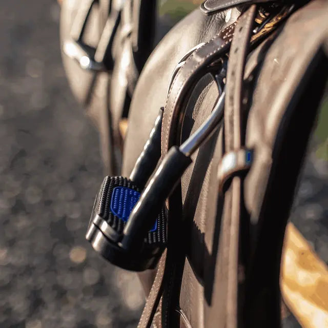 Sprenger HS Bow Balance Stirrups Anthracite with Blk/Blue Pad 4 3/4