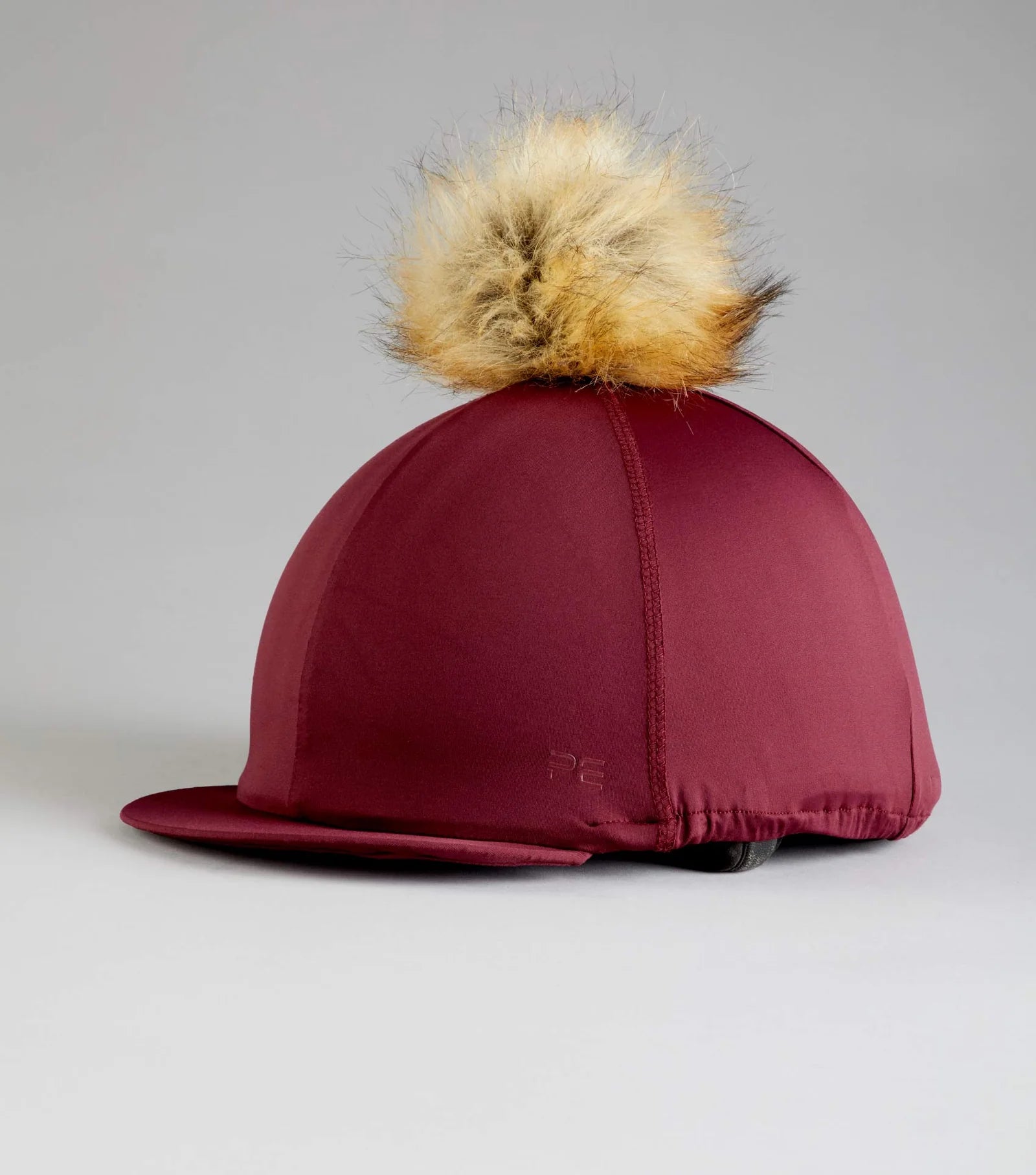 PE Jersey Hat Silk with Faux Fur Pom Pom Wine