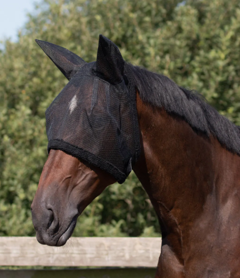 QHP Fly Mask with fur Black Cob