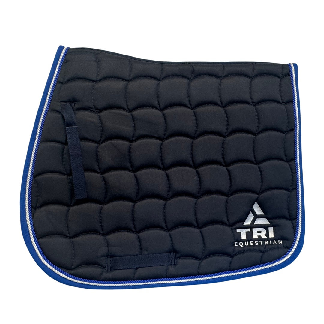 TRI Equestrian Volnay Saddlepad with logo Navy Cob