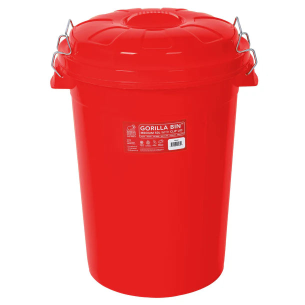 Gorilla Bin with Clip Lid Red 50L